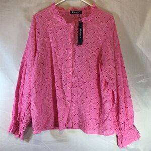 allegra k Pink Eyelet Blouse Cottagecore Coquette Lace Button Up Top Soft Girl L